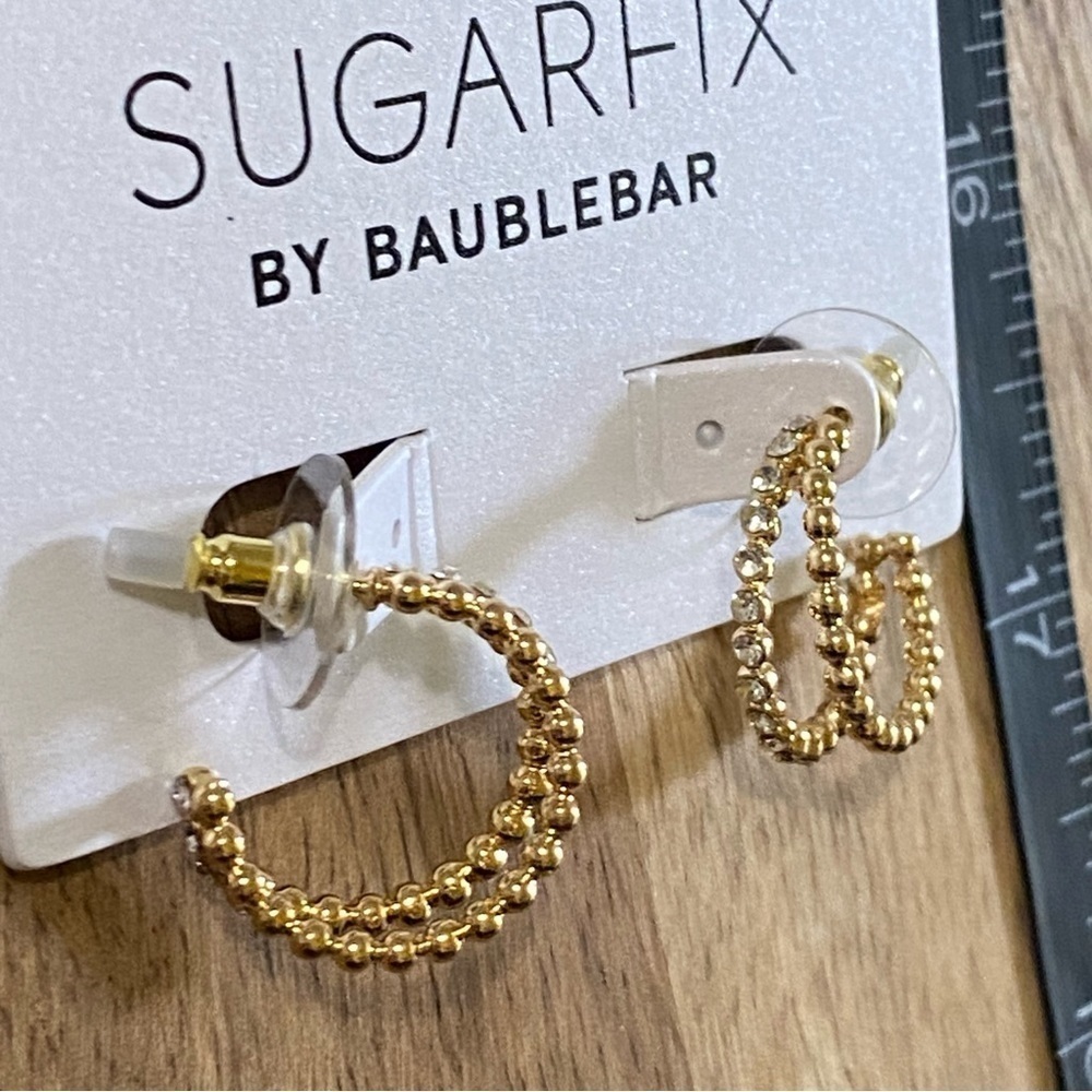 BaubleBar Sugarfix Crystal Beaded Double Hoop Earrings Gold Tone - Picture 4 of 4